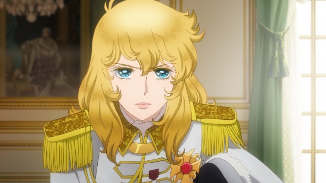 A stunning still from The Rose of Versailles featuring Oscar François de Jarjayes.